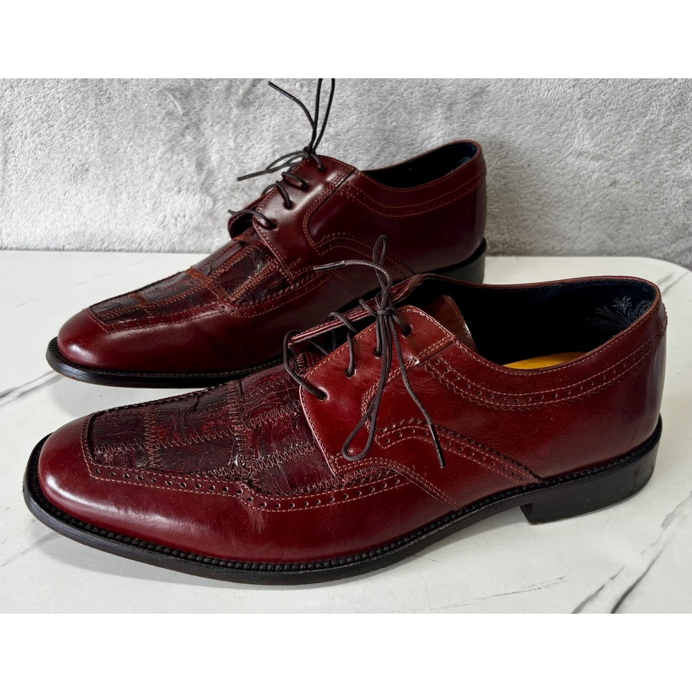 Stacy Adams Signature Dress Shoes Mens 10 M Burgundy Croc Patchwork 24525